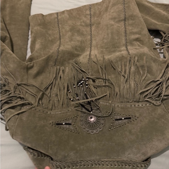 Scully Jackets & Blazers - Scully Olive Suede Jacket with Fringe and Studs